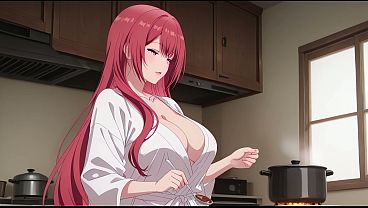 Anak Tiri Pulang Cepet, Ngeliat Istri Bapak Masak Pake Baju Tipis, Kureha Enomoto Cosplay Panas (buatan Ai)
